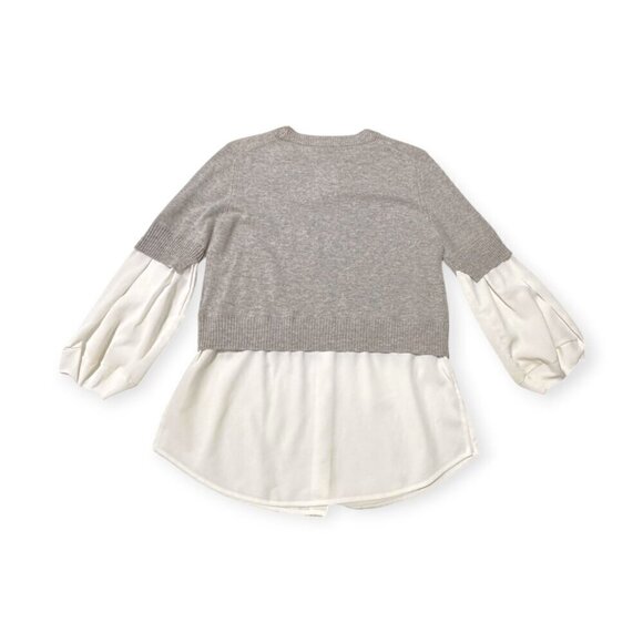 BROCHU WALKER The Ebella Layered Crew Sweater  Size M, Gray/White - Picture 6 of 13